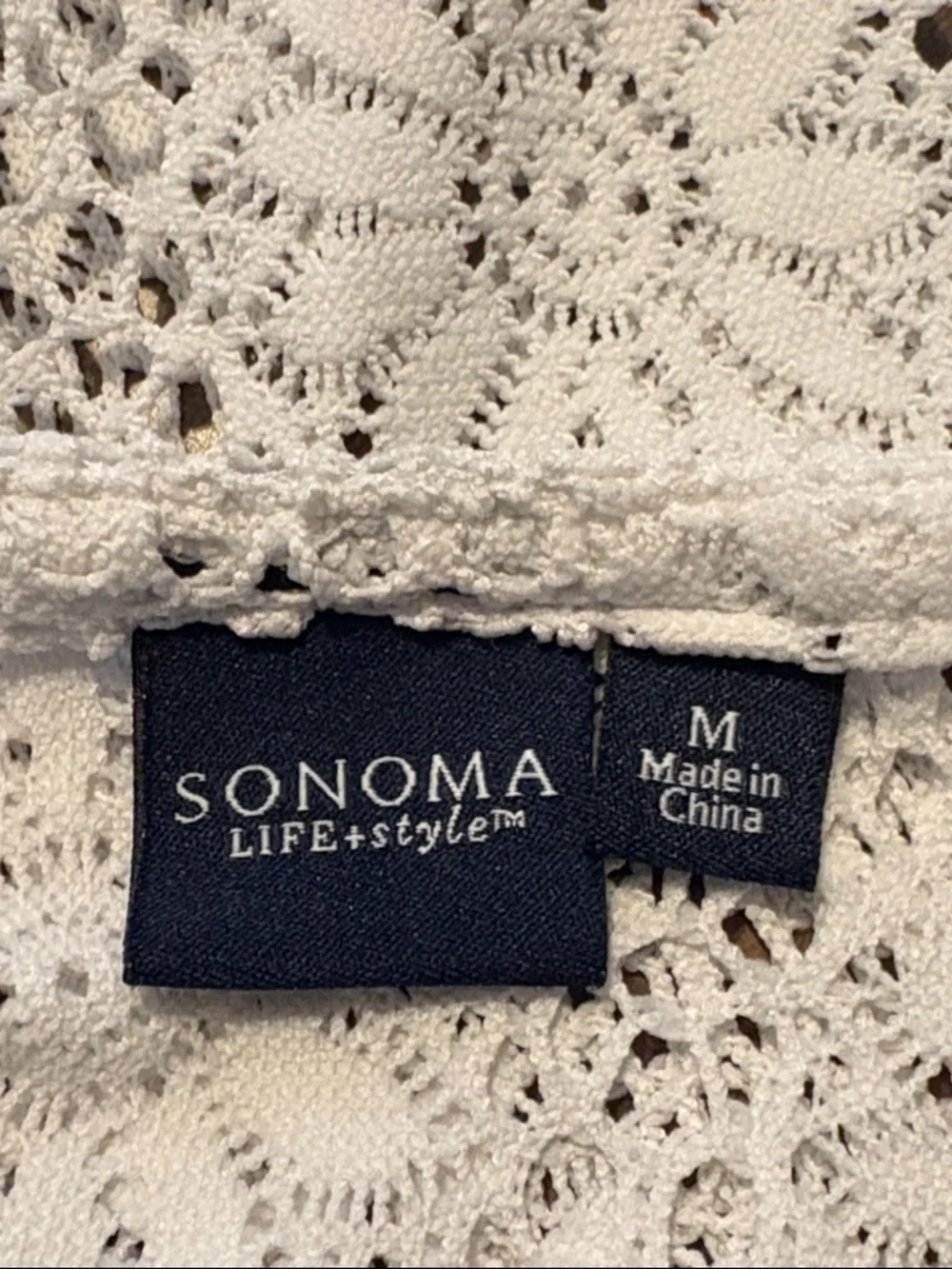Sonoma Medium White Crochet V Neck Swim Coverup